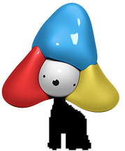 Tilt, a three-legged black dog like creature, with a three pronged fidget spinner head